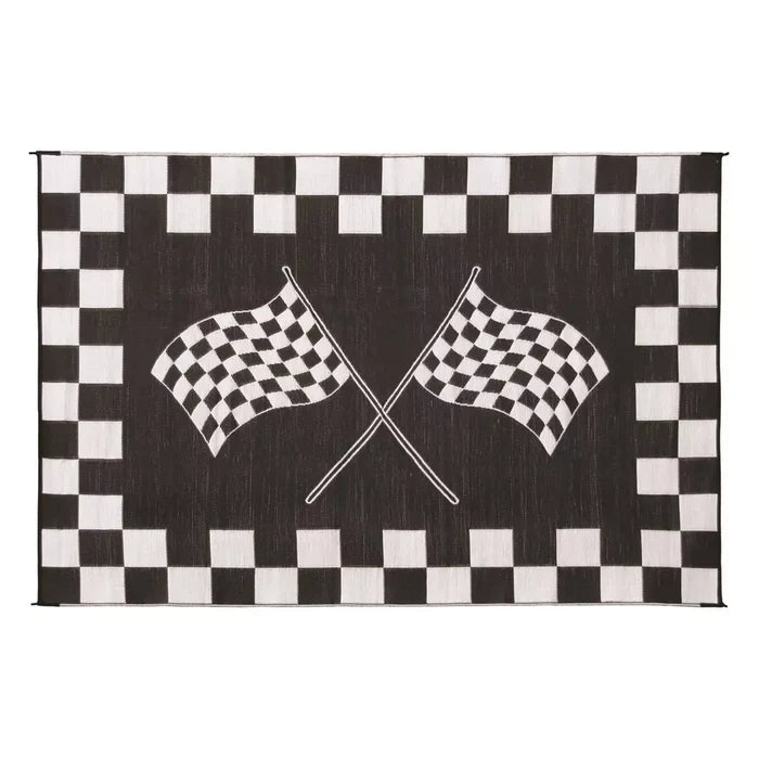 Faulkner Black & White Finish Line Patio Mat 6x9 - Reverse Side Front View | United RV Parts