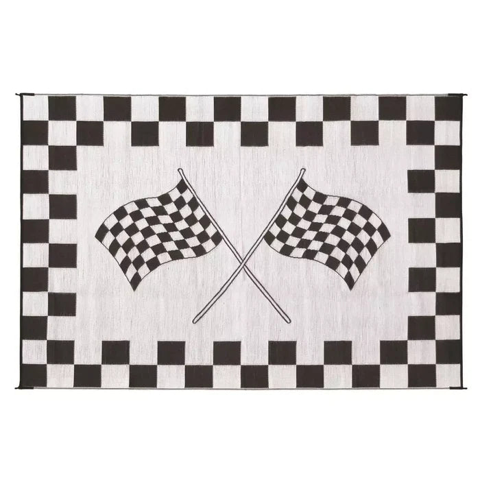 Black & White Woven RV Outdoor Mat Rolled Up - Storage View | United RV Parts