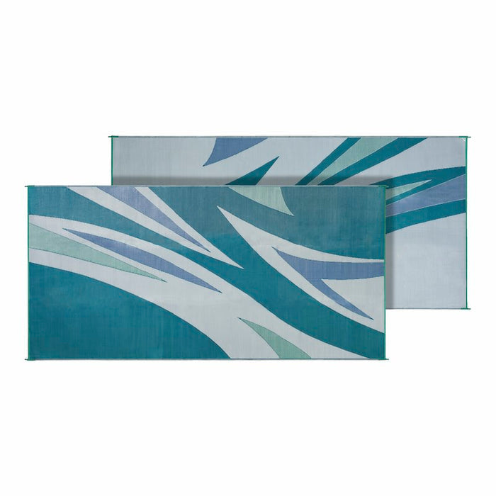 Faulkner 8x20 Reversible RV Patio Mat - Both Sides Shown, Green Blue Summer Waves | United RV Parts