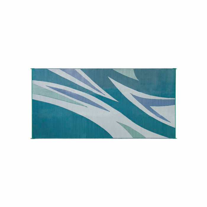 Faulkner 8x20 RV Patio Mat - Teal Blue Summer Waves Design, Top View | United RV Parts