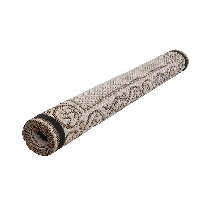 Beige Faulkner Reversible RV Patio Mat 9x12 - Rolled for Storage with Carry Straps | United RV Parts