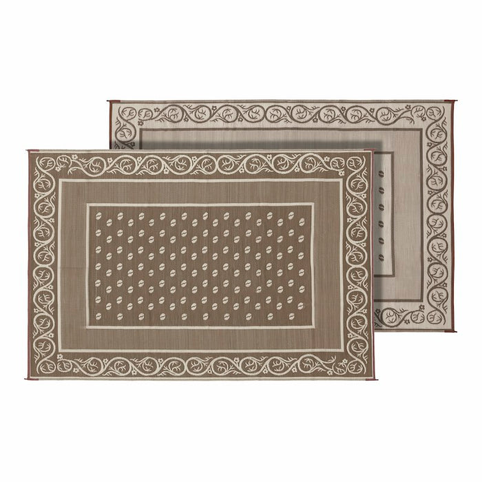 Beige Faulkner Reversible Vineyard RV Patio Mat - Both Sides Shown | United RV Parts