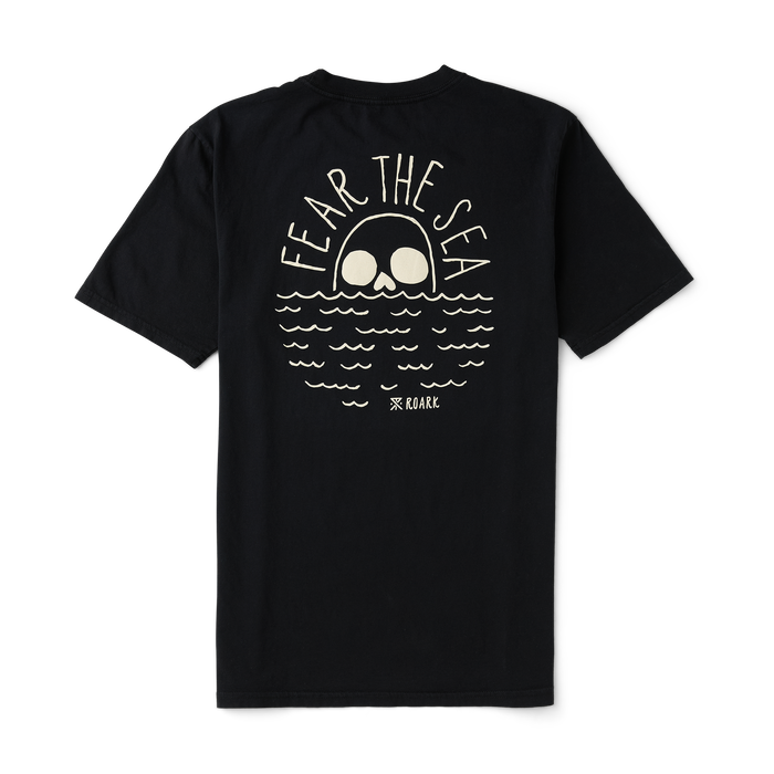 Black active shirt with a bold graphic design on the sleeve, embodying Roark's spirit of adventure and travel.