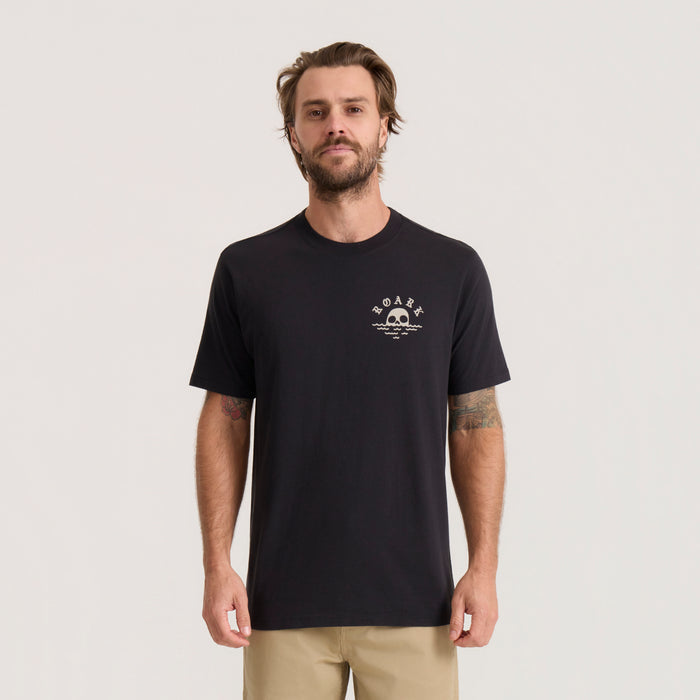 Black short sleeve t-shirt with white skull and "Fear The Sea" graphic on chest, worn by male model against neutral background
