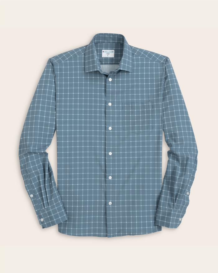 Ocean blue with white windowpane shirt