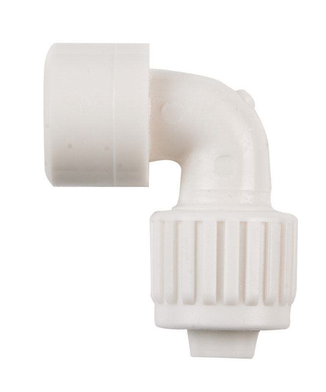 White PVC Flair-It 1/2 in. PEX Elbow Fitting 16802 - Side Profile Close-Up | United RV Parts