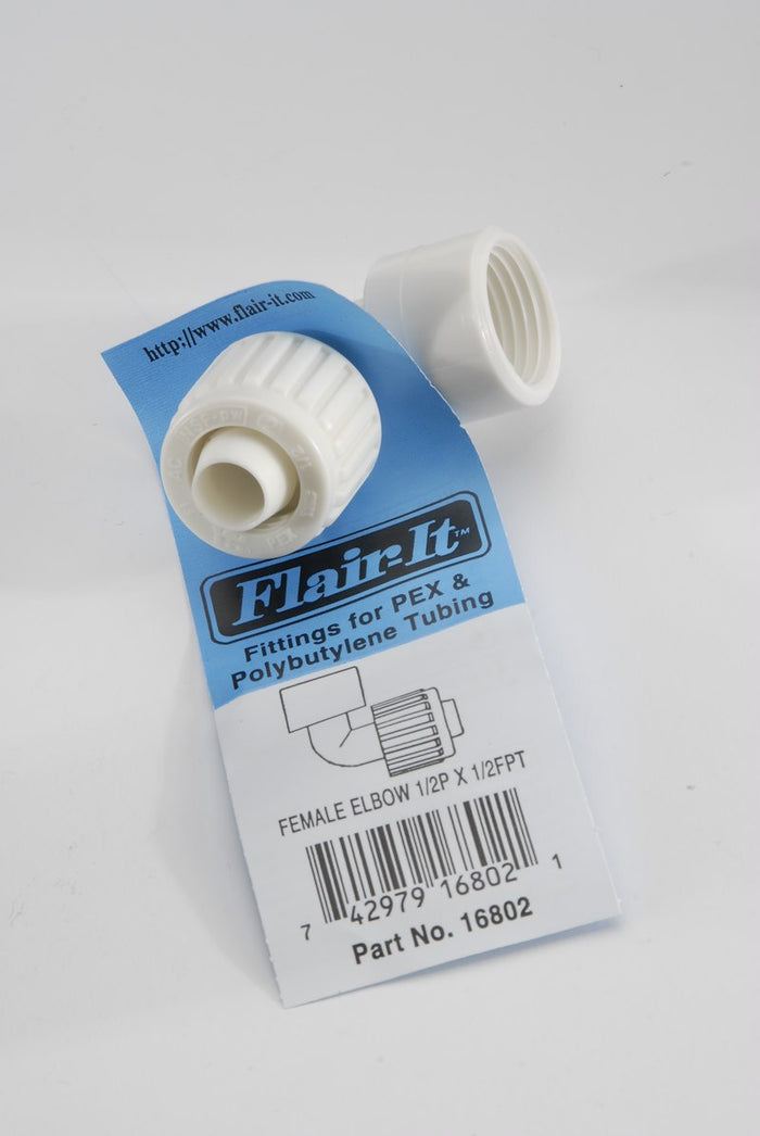 Flair-It 16802 1/2 in. PEX x FPT Elbow with Retail Packaging - Product Label Detail | United RV Parts