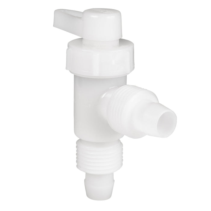 White Plastic RV Drain Valve 06884 Without Cap - 3/4 Angle View | United RV Parts