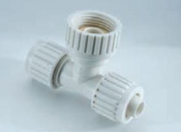 White Plastic 1/2" Tee Swivel End Nut Fitting Front View - RV Plumbing Fittings | United RV Parts
