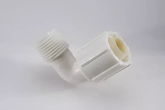 White Plastic Female Swivel Elbow Fitting - Side Angle | United RV Parts