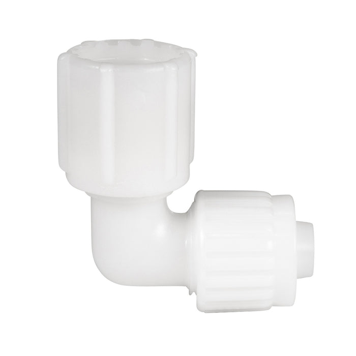 White Plastic Flair-It 06816 RV Plumbing Swivel Elbow - Side Profile with Cap | United RV Parts