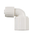 White Polysulfone Swivel Elbow Fitting 3/8 x 1/2 FPT - Side View | United RV Parts