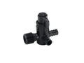 Black Plastic Flair-It EcoPoly 1/2" Barb 3-Way Bypass Valve 29910 - Front Angle View | United RV Parts