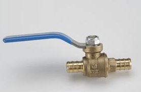 Brass PEX Fresh Water Ball Valve 1/2" Barb, Blue Long Handle - Front View | United RV Parts