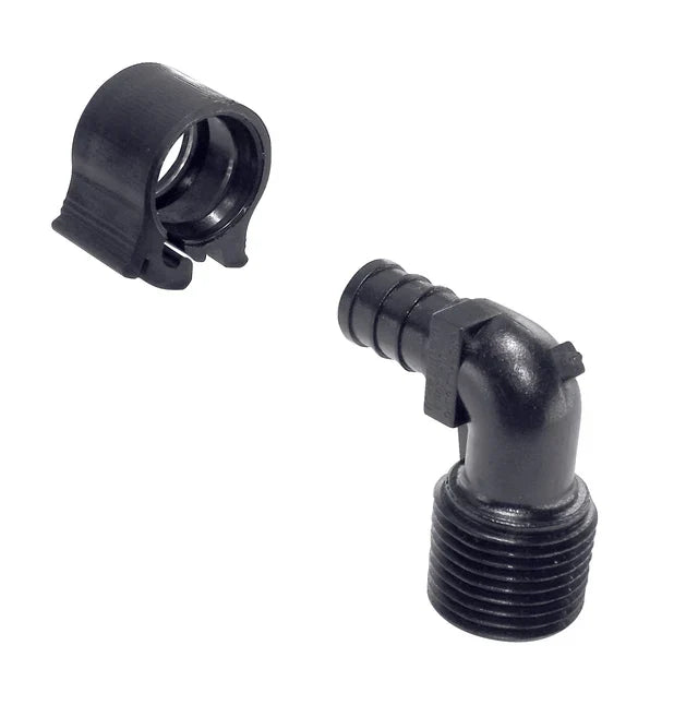 Black Flair-It PEXLOCK 30803 1/2" RV Plumbing Elbow Fitting with Locking Clip - Top Angle | United RV Parts
