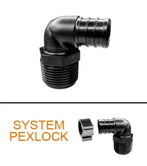 Flair-It PEXLOCK System 30803 Black 90° PEX Elbow - Product Overview Graphic | United RV Parts