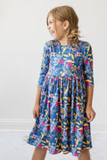 Flora 3/4 Sleeve Pocket Twirl Dress-Mila & Rose ®