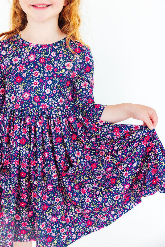 (S) Flower Farm 3/4 Sleeve Pocket Twirl Dress-Mila & Rose ®