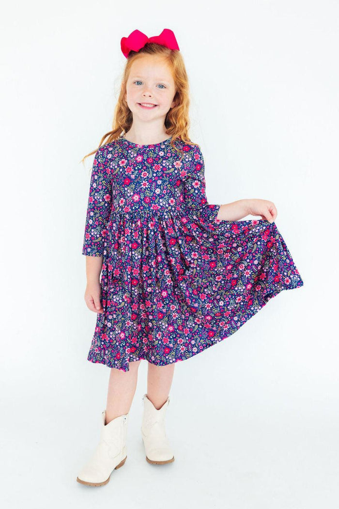 (S) Flower Farm 3/4 Sleeve Pocket Twirl Dress-Mila & Rose ®