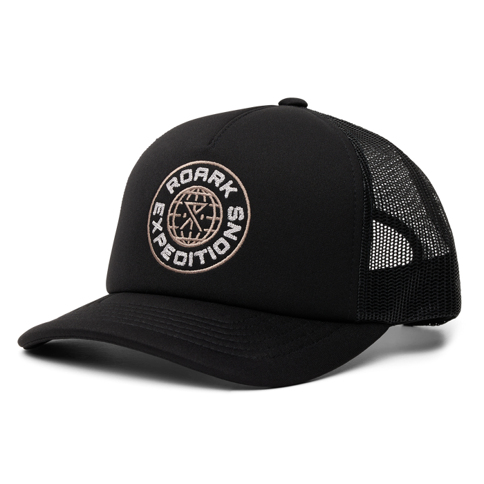 Stylish black Roark trucker hat ideal for outdoor adventures and travel