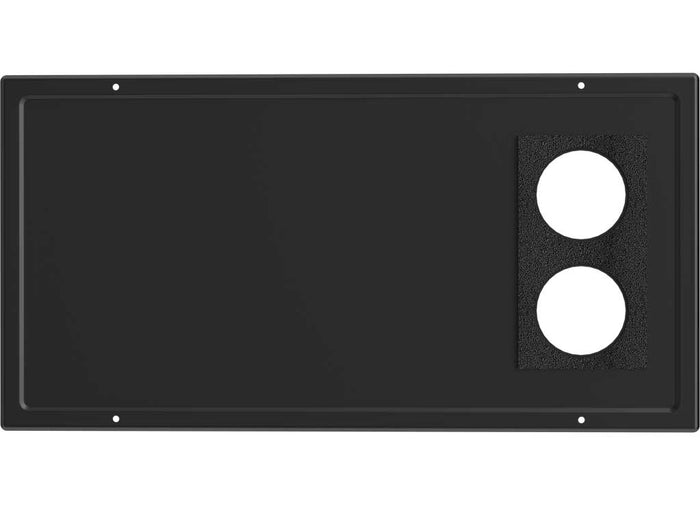 Black Metal RV Furnace Door Panel RFBD-1121 - Front View with Dual Vent Cutouts | United RV Parts