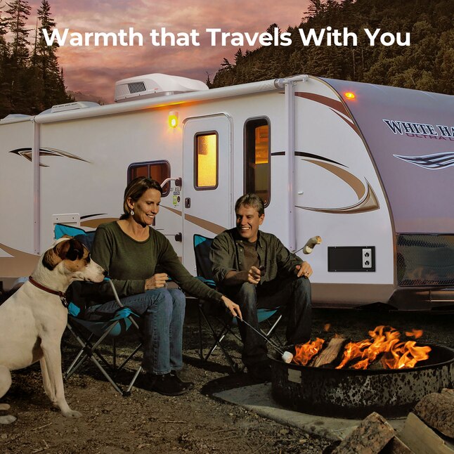 Fogatti RV Furnace Door Panel on Travel Trailer - Lifestyle Campfire Scene | United RV Parts