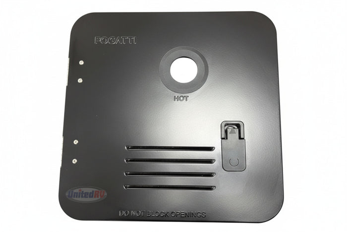 Black Fogatti FS09D1B RV Water Heater Service Access Door - Angled Front View | United RV Parts