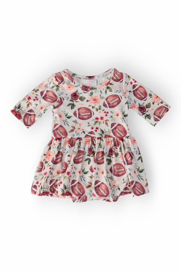 Footballs & Flowers 3/4 Sleeve Twirl Bodysuit-Mila & Rose ®