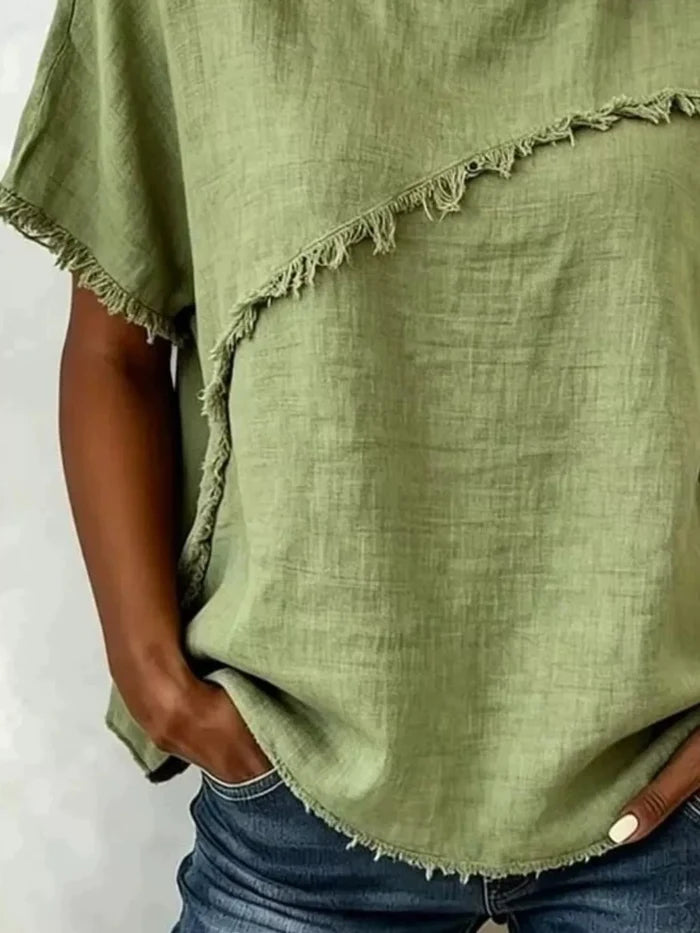 Frayed Hem Short Sleeve Top
