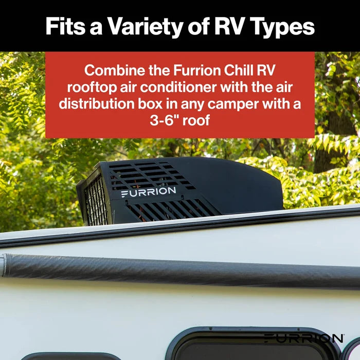 Black Furrion Chill RV Air Conditioner on White RV Roof - Outdoor Installation | United RV Parts