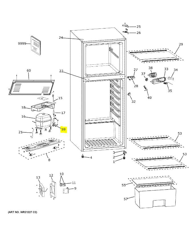 GE GPV10 Refrigerator Parts Diagram Showing Control Board WR87X32735 Location | United RV Parts
