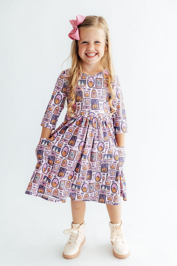 Ghouls Just Want to Have Fun 3/4 Sleeve Pocket Twirl Dress-Mila & Rose ®