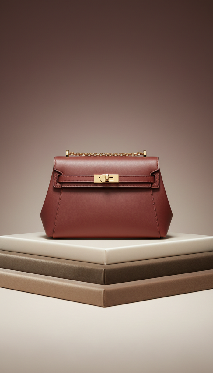 Gold-Accent Designer-Inspired Leather Bag