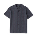 Charcoal Gonzo short sleeve button up shirt with jacquard damask stripe pattern, flat lay on white background