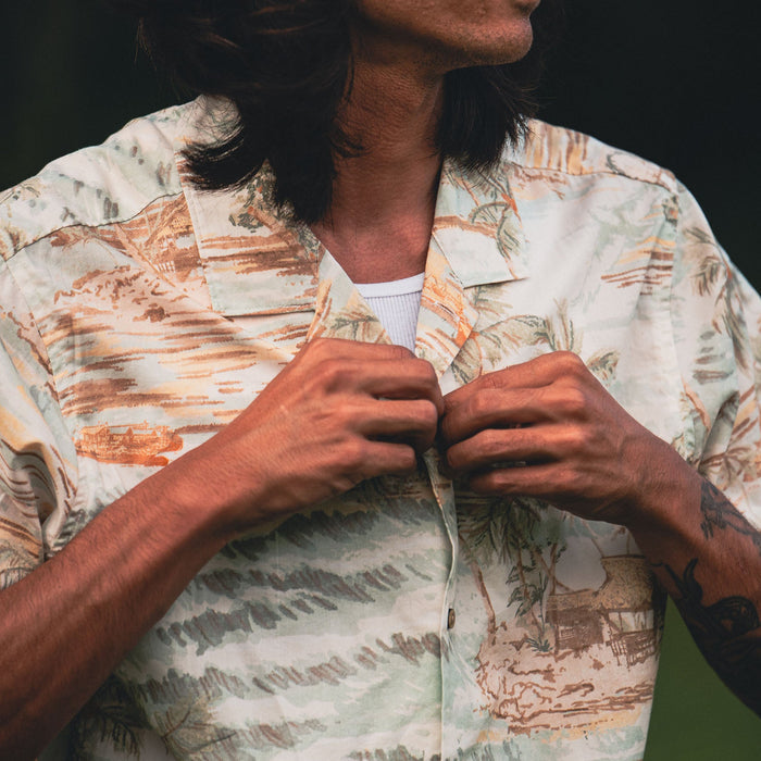 Stylish Roark Gonzo short sleeve button-up shirt featuring unique design and textile pattern, perfect for adventure and travel.