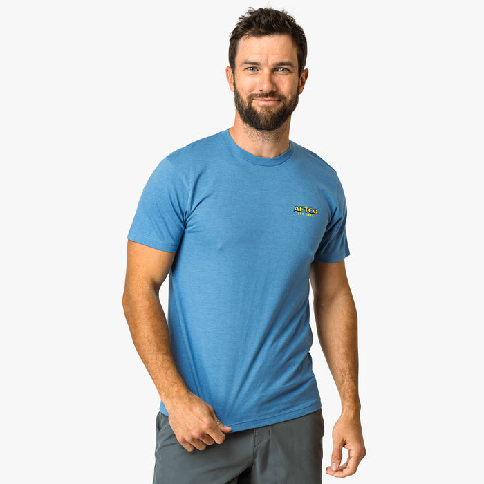 Azure Heather $Model is 6'0" 182lbs Size M$