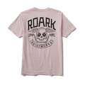 Back view of the Roark Guideworks T-Shirt in Dusty Violet, featuring a bold graphic of a skull with handlebars and wings for edgy style.
