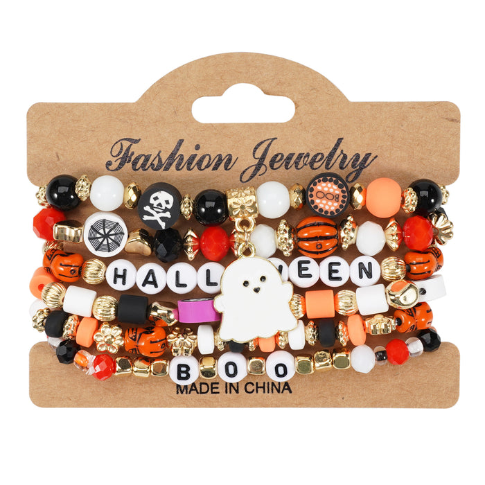 Halloween Bracelet Boo Halloween Beaded Elastic Halloween Bracelet 6 Piece