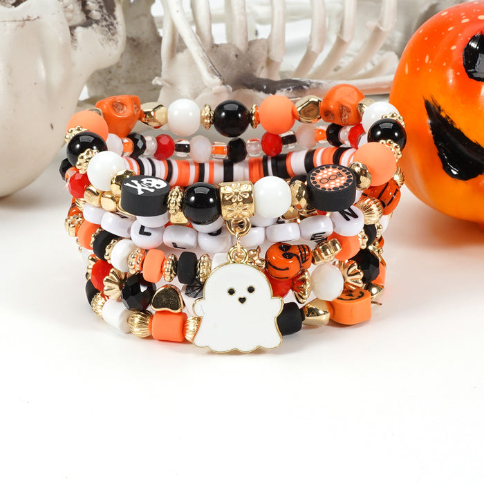 Halloween Bracelet Boo Halloween Beaded Elastic Halloween Bracelet 6 Piece