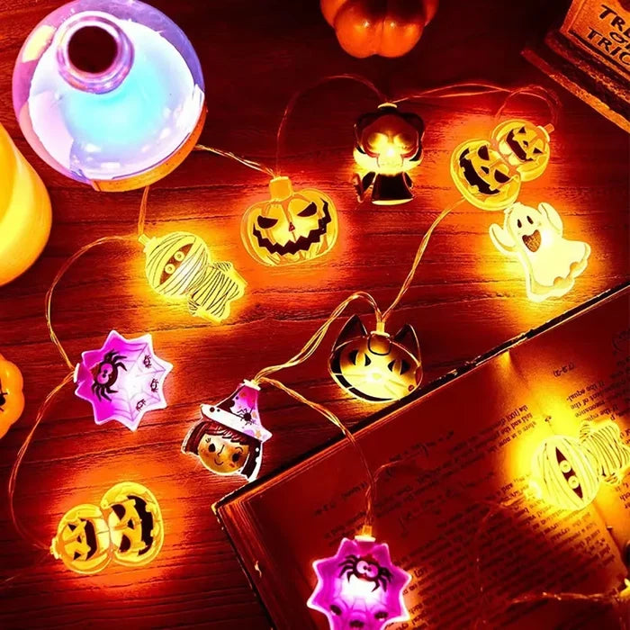 Halloween Decoration LED String Lights, Pumpkin Ghost Spider Web Hanging Lamp