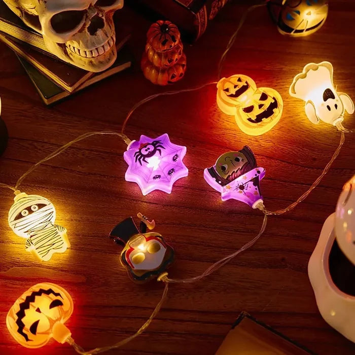 Halloween Decoration LED String Lights, Pumpkin Ghost Spider Web Hanging Lamp