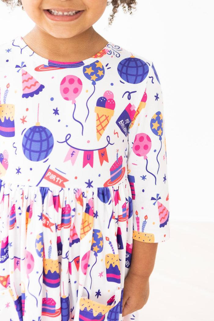Happy Birthday 3/4 Sleeve Pocket Twirl Dress-Mila & Rose ®