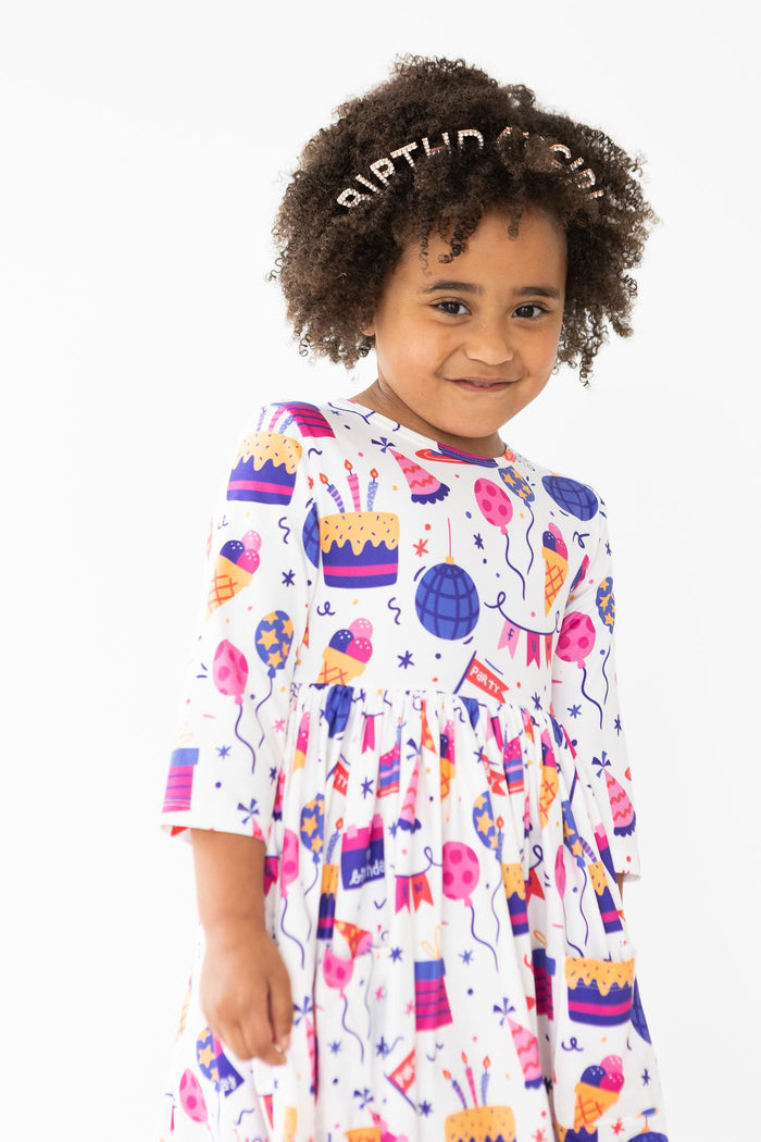 Happy Birthday 3/4 Sleeve Pocket Twirl Dress-Mila & Rose ®