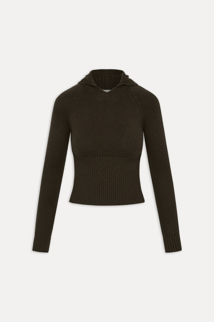Hazel Knit Hoodie - Chocolate Brown