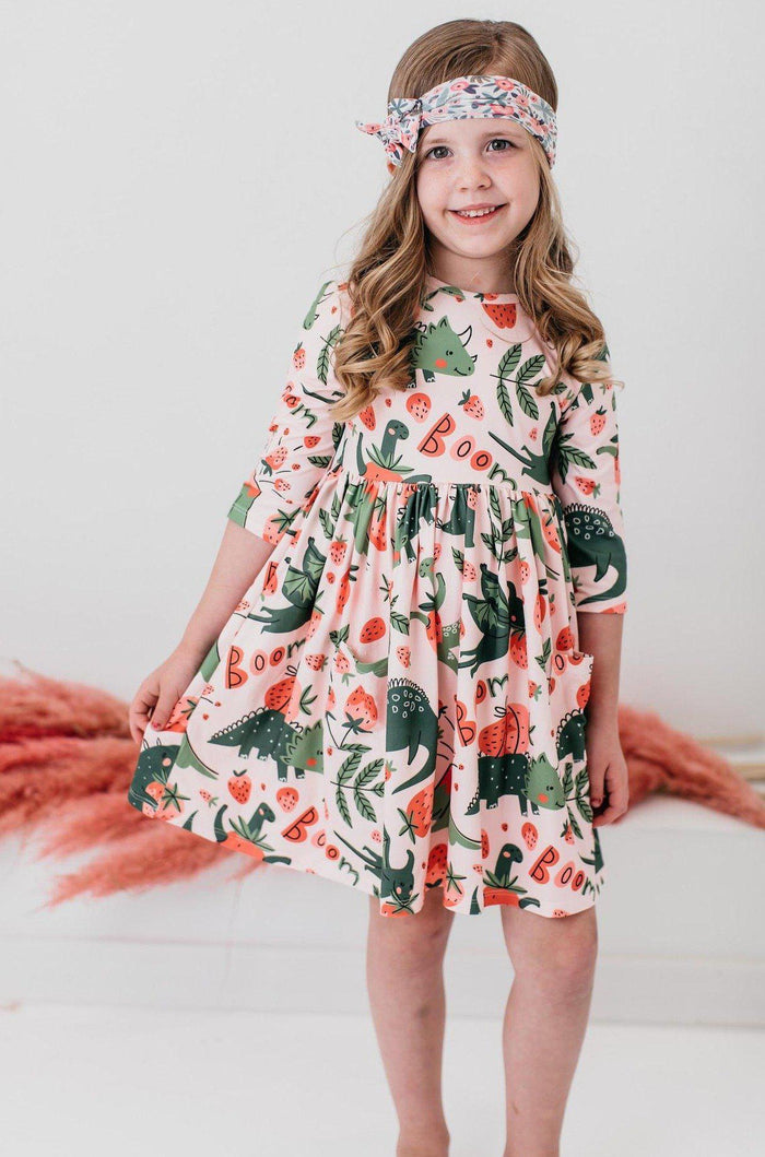 (L) Hear Me Roar 3/4 Sleeve Pocket Twirl Dress-Mila & Rose ®