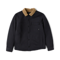 Black Hebrides 2.0 sherpa jacket with tan fleece collar and chest pocket, displayed flat on white background