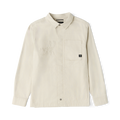 Hebrides 2.0 unlined jacket in sand with embroidered scorpion design and chest pocket, displayed flat lay on white background