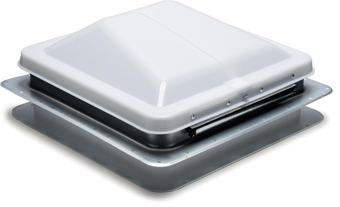 White Hengs RV Roof Vent 14x14 with Galvanized Base - Exploded View | United RV Parts