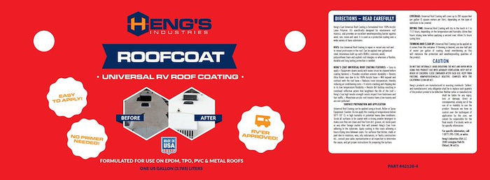 Hengs 42128-4 Universal RV Roof Coating Full Label - Coverage and Application Instructions | United RV Parts