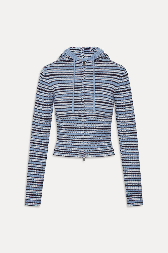 Heritage Knit Zip Up Hoodie - Blueberry Stripe